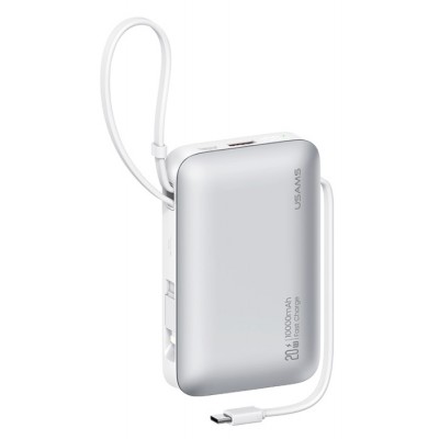USAMS power bank CD228 με 2x καλώδια, 2x θύρες εξόδου, 10000mAh, 20W, ασημί