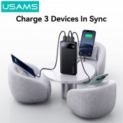 USAMS power bank CD249 με οθόνη, 3x θύρες εξόδου, 10000mAh, PD20W, μαύρο