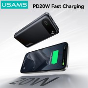 USAMS power bank CD249 με οθόνη, 3x θύρες εξόδου, 10000mAh, PD20W, μαύρο
