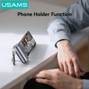USAMS power bank CD252 με stand, 2x θύρες εξόδου, 10000mAh, 20W, γκρι
