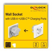 DELOCK πρίζα τοίχου 11499 με θύρες φόρτισης USB & USB-C, 18W PD, λευκή