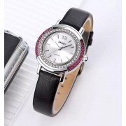 SKMEI γυναικείο ρολόι 1855SIBK με δερμάτινο λουρί, 28mm, 3 ATM, ασημί