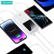 USAMS power bank US-CD212 με καλώδια, 4x έξοδοι, 20000mAh, 20W, λευκό