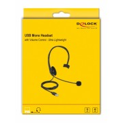 DELOCK headphones με μικρόφωνο 27177, mono, USB, volume control, μαύρα