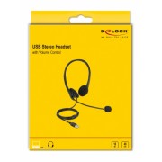 DELOCK headphones με μικρόφωνο 27179, stereo, USB, volume control, μαύρα