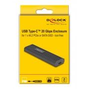 DELOCK θήκη για M.2 NVMe PCIe/SATA SSD 42031, 20Gbps, tool free, μαύρη