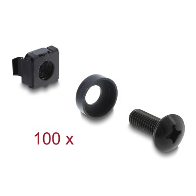 DELOCK σετ βίδες με παξιμάδια 42434 για rack, M6/16mm, μαύρο, 100τμχ