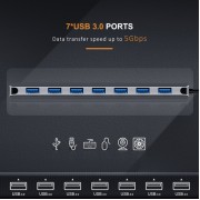 CABLETIME USB-C hub C160, 7x USB, 5Gbps, 0.15m, ασημί