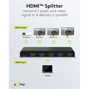 GOOBAY HDMI splitter 58482, 1-in σε 4-out, 4K/30Hz, μαύρο