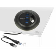 DELOCK USB hub 62868, 4x θυρών, 5Gbps, Φ60/80mm, USB σύνδεση, μαύρο