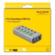 DELOCK USB hub 63262 με διακόπτες, 5x θυρών, 5Gbps, 2.4A, γκρι