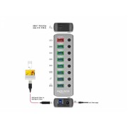 DELOCK USB hub 63264 με διακόπτες, 9x θυρών, 5Gbps, 12V/2.25A PD, γκρι