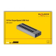 DELOCK USB hub 63670 με διακόπτες, 10x θυρών, 5Gbps, γκρι