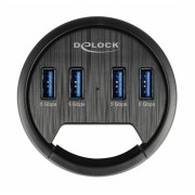 DELOCK USB hub 64153, 4x θυρών, 5Gbps, Φ60mm, USB σύνδεση, μαύρο