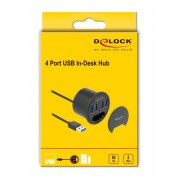 DELOCK USB hub 64153, 4x θυρών, 5Gbps, Φ60mm, USB σύνδεση, μαύρο