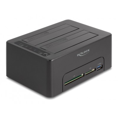 DELOCK docking station για 2.5" ή 3.5" SATA HDD/SSD 64183, 2 θέσεων, με card reader, 5Gbps, clone function, μαύρο