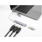 DELOCK USB hub 64214, 4x θυρών, 5Gbps, USB & USB-C σύνδεση, γκρι