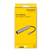 DELOCK USB hub 64232, 6x θυρών, 10Gbps, USB-C σύνδεση, γκρι