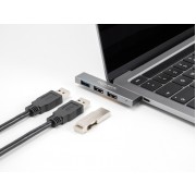 DELOCK USB hub 64274, 3x θυρών, 10Gbps, USB-C σύνδεση, γκρι