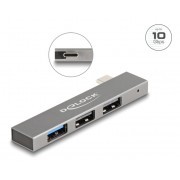 DELOCK USB hub 64274, 3x θυρών, 10Gbps, USB-C σύνδεση, γκρι