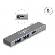 DELOCK USB hub 64275, 3x θυρών, 5Gbps, USB-C σύνδεση, γκρι