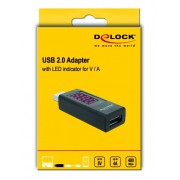 DELOCK αντάπτορας USB 65569 με οθόνη ένδειξης V/A, έως 5V/4A, μαύρος