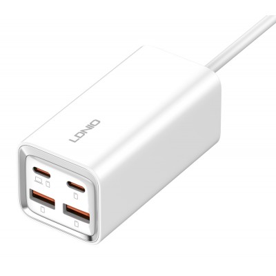 LDNIO σταθμός φόρτισης A4610C, 2x USB-C & 2x USB, 65W, PD/QC, λευκός