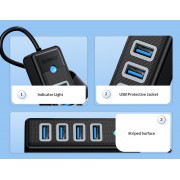 ORICO USB hub PW4U-C3, 4x θυρών, USB 3.0, 5Gbps, USB-C σύνδεση, μαύρο