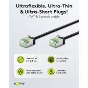 GOOBAY καλώδιο δικτύου 74350, CAT 8.1 U/FTP, slim, copper, 2000MHz, 0.15m, μαύρο