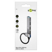 GOOBAY USB hub 74456, 4x θυρών, USB 3.2, 5Gbps, USB σύνδεση, γκρι