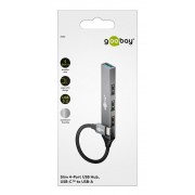 GOOBAY USB hub 74457, 4x θυρών, USB 3.2, 5Gbps, USB-C σύνδεση, γκρι