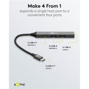 GOOBAY USB hub 74459, 4x θυρών, USB 3.2, 5Gbps, USB-C σύνδεση, γκρι