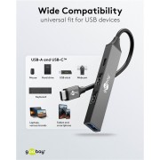 GOOBAY USB hub 74459, 4x θυρών, USB 3.2, 5Gbps, USB-C σύνδεση, γκρι