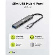 GOOBAY USB hub 74459, 4x θυρών, USB 3.2, 5Gbps, USB-C σύνδεση, γκρι