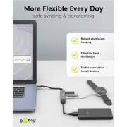 GOOBAY USB hub 74459, 4x θυρών, USB 3.2, 5Gbps, USB-C σύνδεση, γκρι