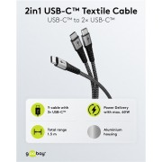 GOOBAY καλώδιο USB-C σε 2x USB-C 75739, 60W, 480Mbps, 1.5m, γκρι
