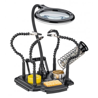 GOOBAY βάση στήριξης πλακέτας 76558 με μεγεθυντικό φακό & θέση για κολλητήρι, 4x βραχίονες, μαύρη