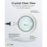 GOOBAY βάση στήριξης πλακέτας 76558 με μεγεθυντικό φακό & θέση για κολλητήρι, 4x βραχίονες, μαύρη