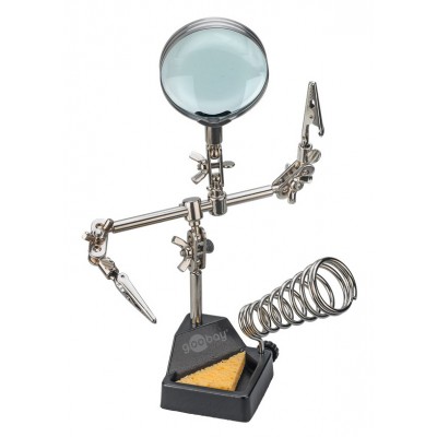 GOOBAY βάση στήριξης πλακέτας 76560 με μεγεθυντικό φακό & θέση για κολλητήρι, 2x βραχίονες, μαύρη