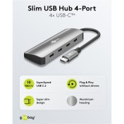 GOOBAY USB hub 76565, 4x θυρών, USB 3.2, 10Gbps, USB-C σύνδεση, γκρι