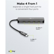 GOOBAY USB hub 76565, 4x θυρών, USB 3.2, 10Gbps, USB-C σύνδεση, γκρι