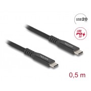 DELOCK καλώδιο USB-C 80023, 100W, 20 Gbps, 0.5m, USB4, E-Marker, μαύρο