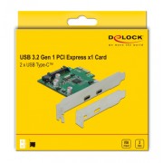 DELOCK κάρτα επέκτασης PCIe x1 σε 2x USB-C 90493, 5Gbps