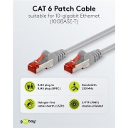 GOOBAY καλώδιο δικτύου 92455, CAT 6 S/FTP, copper, 250MHz, 0.15m, γκρι