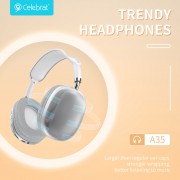 CELEBRAT headphones A35, ασύρματα & ενσύρματα, micro SD, 40mm, 200mAh, μαύρα