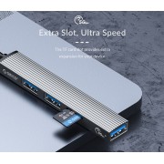 ORICO USB hub AH-12F με card reader, 3 θυρών, 5Gbps, USB-C σύνδεση, γκρι