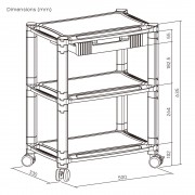 BRATECK ραφιέρα δαπέδου AMS-5L με ροδάκια, 3 ράφια, 50x33x63.5cm, έως 10kg, μαύρη