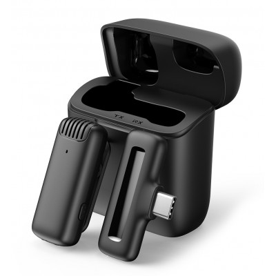 APEXEL ασύρματο μικρόφωνο APL-MIC007 με θήκη φόρτισης, USB-C, 2.4GHz, μαύρο