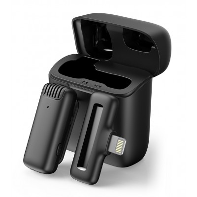 APEXEL ασύρματο μικρόφωνο APL-MIC013 με θήκη φόρτισης, Lightning, 2.4GHz, μαύρο