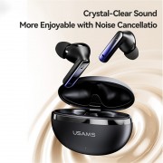 USAMS earphones με θήκη φόρτισης E02, TWS, ANC & ENC, Φ10mm, 35/300mAh, μαύρα